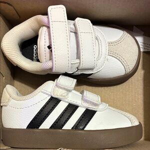 Adidas Kids White and Black Velcro Sneakers